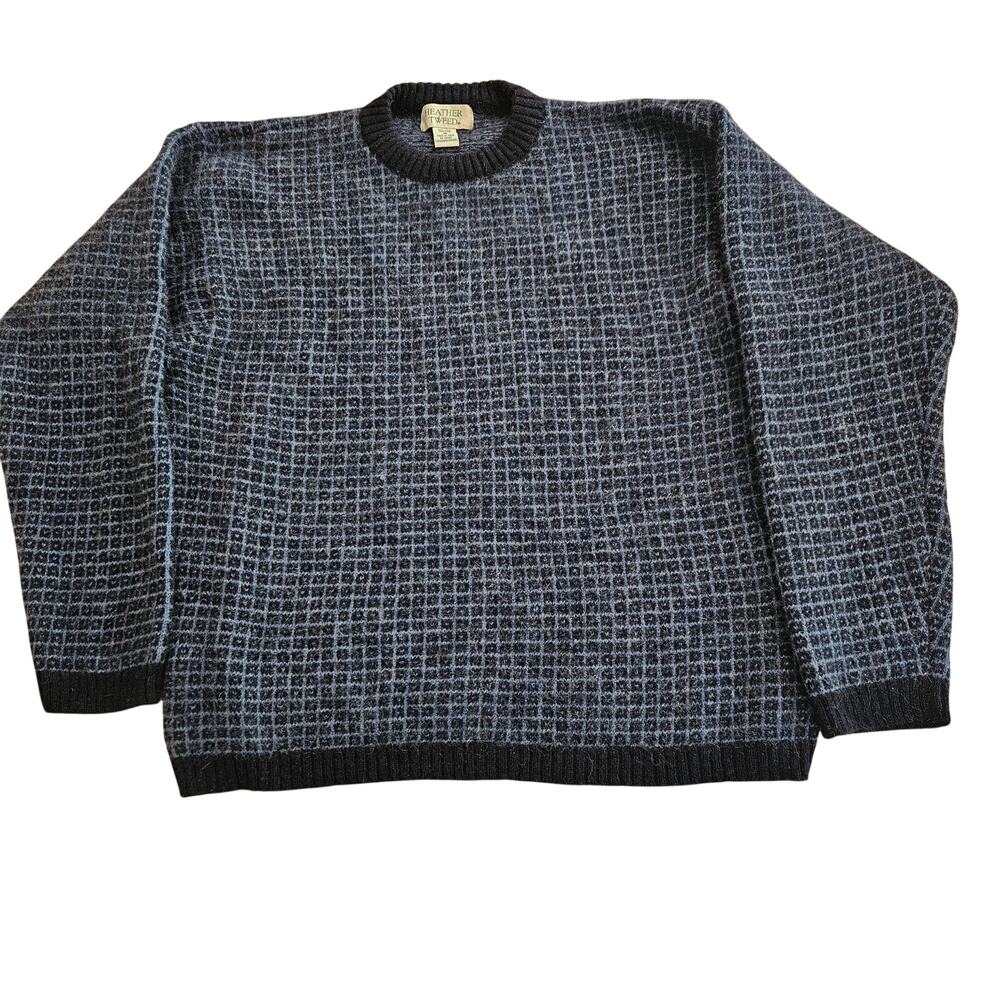 Heather & Tweed VTG Men's Shetland Wool Sweater Checked Blue sz XL